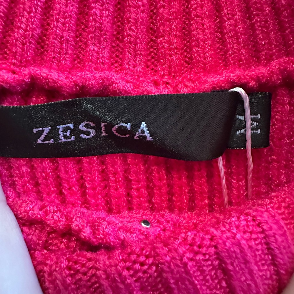 Hot Pink Mock Neck Sweater‎ with Pearl Accents | Medium | NWT - Picture 5 of 6